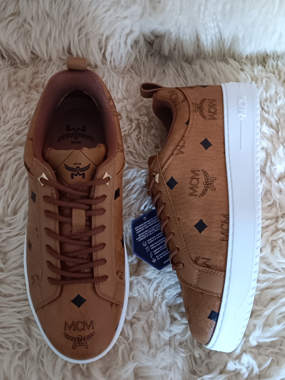 MCM Womens 37 Tan Logo Low-Top Sneakers